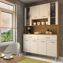 Armário de Cozinha Kit 8 Portas 2 Gavetas com Vidro Freijó/Soft - Panorama Móveis