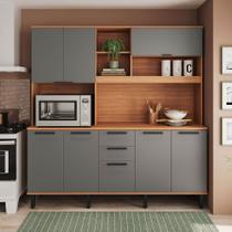 Armário de Cozinha Kit Compacto Castanha 1900MM 8 Portas 2 Gavetas Cinza/Freijó Armário de Cozinha Kit Compacto Castanha 1900MM 8 Portas 2 Gavetas Cinza/Freijó