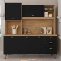 Armário De Cozinha Lily Retro 5 Pts 3 Gavetas Carv.americ/preto - M.a - A Móveis Arapongas