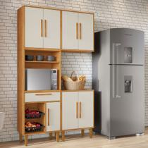Armário de Cozinha Lorena 7 Portas 1 Gaveta com Fruteira Nature/Off White - Kaiki Móveis