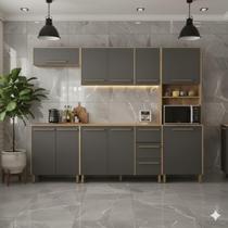 Armário De Cozinha Marina Completa 250cm com Aéreo Paneleiro Balcão E Gabinete