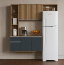 Armário De Cozinha Mel Completo Com 5 Portas Suspenso Cor Damasco Ripado Cinza Poquema Armário De Cozinha Mel Completo Com 5 Portas Suspenso Cor Damasco Ripado Cinza Poquema