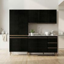 Armário de Cozinha Milão 3 Peças 3 Portas 2 Gavetas MDF MDP 200CM Preto