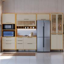 Armário de Cozinha Modulada com Balcão e Tampo 11 Portas 5 Gavetas ágata 100% Mdf Vidro Reflecta Amêndoa/Off White - Pnr Móveis Armário de Cozinha Modulada com Balcão e Tampo 11 Portas 5 Gavetas ágata 100% Mdf Vidro Reflecta Amêndoa/Off White - Pnr Móveis