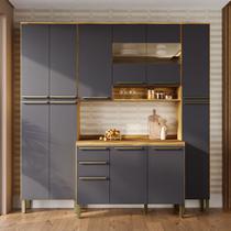 Armário de Cozinha Modulada com Balcão e Tampo 12 Portas 2 Gavetas Xangai 100% Mdf com Vidro Reflecta Amêndoa/Chumbo - Pnr Móveis Armário de Cozinha Modulada com Balcão e Tampo 12 Portas 2 Gavetas Xangai 100% Mdf com Vidro Reflecta Amêndoa/Chumbo - Pnr Móveis