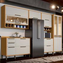 Armário de Cozinha Modulada com Balcão e Tampo 12 Portas 4 Gavetas ágata 100% Mdf Vidro Reflecta Amêndoa/Off White - Pnr Móveis Armário de Cozinha Modulada com Balcão e Tampo 12 Portas 4 Gavetas ágata 100% Mdf Vidro Reflecta Amêndoa/Off White - Pnr Móveis