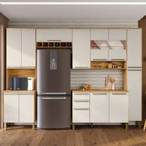 Armário de Cozinha Modulada com Balcão e Tampo 13 Portas 2 Gavetas Xangai Plus 100% Mdf com Vidro Reflecta Amêndoa/Off White - Pnr Móveis
