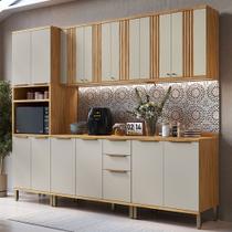 Armário de Cozinha Modulada com Balcão e Tampo 13 Portas 3 Gavetas Nice Canelado 100% Mdf Amêndoa/Off White - Pnr Móveis Armário de Cozinha Modulada com Balcão e Tampo 13 Portas 3 Gavetas Nice Canelado 100% Mdf Amêndoa/Off White - Pnr Móveis