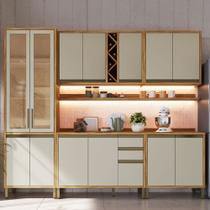 Armário de Cozinha Modulada com Balcão e Tampo 13 Portas 3 Gavetas Pérola Plus com Prateleiras 100% Mdf Vidro Reflecta Amêndoa/Off White - Pnr Armário de Cozinha Modulada com Balcão e Tampo 13 Portas 3 Gavetas Pérola Plus com Prateleiras 100% Mdf Vidro Reflecta Amêndoa/Off White - Pnr