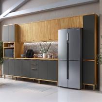 Armário de Cozinha Modulada com Balcão e Tampo 16 Portas 3 Gavetas Nice Plus 100% Mdf Amêndoa/Chumbo - Pnr Móveis Armário de Cozinha Modulada com Balcão e Tampo 16 Portas 3 Gavetas Nice Plus 100% Mdf Amêndoa/Chumbo - Pnr Móveis