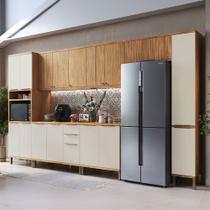 Armário de Cozinha Modulada com Balcão e Tampo 16 Portas 3 Gavetas Nice Plus 100% Mdf Amêndoa/Off White - Pnr Móveis Armário de Cozinha Modulada com Balcão e Tampo 16 Portas 3 Gavetas Nice Plus 100% Mdf Amêndoa/Off White - Pnr Móveis