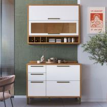 Armário de Cozinha Modulada com Balcão e Tampo 4 Portas 3 Gavetas ágata 100% Mdf Vidro Reflecta Amêndoa/Branco - Pnr Móveis Armário de Cozinha Modulada com Balcão e Tampo 4 Portas 3 Gavetas ágata 100% Mdf Vidro Reflecta Amêndoa/Branco - Pnr Móveis