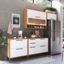 Armário de Cozinha Modulada com Balcão e Tampo 5 Portas 5 Gavetas ágata 100% Mdf Vidro Reflecta Amêndoa/Branco - Pnr Móveis Armário de Cozinha Modulada com Balcão e Tampo 5 Portas 5 Gavetas ágata 100% Mdf Vidro Reflecta Amêndoa/Branco - Pnr Móveis