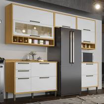 Armário de Cozinha Modulada com Balcão e Tampo 8 Portas 4 Gavetas ágata 100% Mdf Vidro Reflecta Amêndoa/Branco - Pnr Móveis