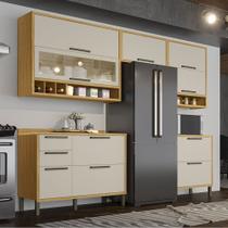 Armário de Cozinha Modulada com Balcão e Tampo 8 Portas 4 Gavetas ágata 100% Mdf Vidro Reflecta Amêndoa/Off White - Pnr Móveis Armário de Cozinha Modulada com Balcão e Tampo 8 Portas 4 Gavetas ágata 100% Mdf Vidro Reflecta Amêndoa/Off White - Pnr Móveis