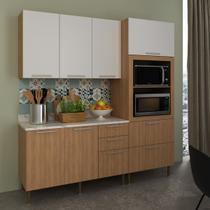 Armário de Cozinha Modulada com Torre Quente Balcão Tampo Freijó Branco 4 Peças CZ3100