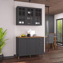 Armário de Cozinha Modulada Compacta Fidelitá Nara 100% MDF 2 Peças 120cm 6 Portas 2 Gavetas Com Tampo Chumbo Armário de Cozinha Modulada Compacta Fidelitá Nara 100% MDF 2 Peças 120cm 6 Portas 2 Gavetas Com Tampo Chumbo