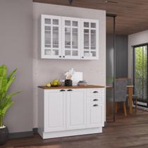 Armário de Cozinha Modulada Compacta Fidelitá Nara 100% MDF 2 Peças 120cm 6 Portas 2 Gavetas Com Tampo e Rodapé Branco Armário de Cozinha Modulada Compacta Fidelitá Nara 100% MDF 2 Peças 120cm 6 Portas 2 Gavetas Com Tampo e Rodapé Branco
