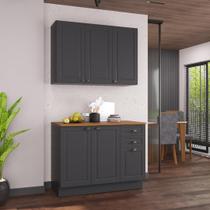 Armário de Cozinha Modulada Compacta Fidelitá Nara 100% MDF 2 Peças 120cm 6 Portas 2 Gavetas Com Tampo e Rodapé Chumbo Armário de Cozinha Modulada Compacta Fidelitá Nara 100% MDF 2 Peças 120cm 6 Portas 2 Gavetas Com Tampo e Rodapé Chumbo