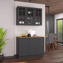 Armário de Cozinha Modulada Compacta Fidelitá Nara 100% MDF 2 Peças 120cm 6 Portas 2 Gavetas Com Tampo e Rodapé Chumbo Armário de Cozinha Modulada Compacta Fidelitá Nara 100% MDF 2 Peças 120cm 6 Portas 2 Gavetas Com Tampo e Rodapé Chumbo