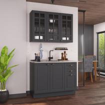 Armário de Cozinha Modulada Compacta Fidelitá Nara 100% MDF 2 Peças 120cm 6 Portas 2 Gavetas Sem Tampo e Rodapé Chumbo Armário de Cozinha Modulada Compacta Fidelitá Nara 100% MDF 2 Peças 120cm 6 Portas 2 Gavetas Sem Tampo e Rodapé Chumbo