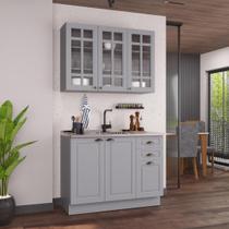 Armário de Cozinha Modulada Compacta Fidelitá Nara 100% MDF 2 Peças 120cm 6 Portas 2 Gavetas Sem Tampo e Rodapé Titânio Armário de Cozinha Modulada Compacta Fidelitá Nara 100% MDF 2 Peças 120cm 6 Portas 2 Gavetas Sem Tampo e Rodapé Titânio