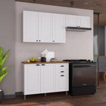 Armário de Cozinha Modulada Compacta Fidelitá Nara 100% MDF 3 Peças 200cm 8 Portas 2 Gavetas Com Tampo Armário de Cozinha Modulada Compacta Fidelitá Nara 100% MDF 3 Peças 200cm 8 Portas 2 Gavetas Com Tampo