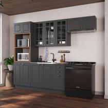 Armário de Cozinha Modulada Compacta Fidelitá Nara 100% MDF 4 Peças 270cm 12 Portas 2 Gavetas Sem Tampo e Rodapé Chumbo Armário de Cozinha Modulada Compacta Fidelitá Nara 100% MDF 4 Peças 270cm 12 Portas 2 Gavetas Sem Tampo e Rodapé Chumbo