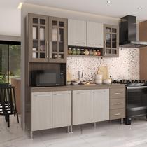 Armário de Cozinha Modulada Compacta Fidelitá Paris 3 Peças 190cm 9 Portas 3 Gavetas Com Tampo Nogal/Salinas