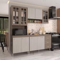 Armário de Cozinha Modulada Compacta Fidelitá Paris 3 Peças 190cm 9 Portas 3 Gavetas Com Tampo Nogal/Salinas