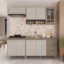 Armário de Cozinha Modulada Compacta Fidelitá Paris 4 Peças 190cm 9 Portas 3 Gavetas Com Tampo Nogal/Salinas