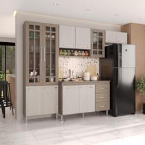 Armário de Cozinha Modulada Compacta Fidelitá Paris 4 Peças 260cm 11 Portas 3 Gavetas Com Tampo Nogal/Salinas