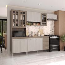 Armário de Cozinha Modulada Compacta Fidelitá Paris 4 Peças 260cm 11 Portas 3 Gavetas Com Tampo Nogal/Salinas