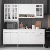 Armário de Cozinha Modulada Compacta Fidelitá Viena 3 Peças 190cm 9 Portas 3 Gavetas Com Tampo Branco