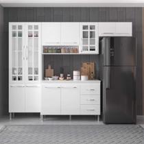 Armário de Cozinha Modulada Compacta Fidelitá Viena 4 Peças 260cm 11 Portas 3 Gavetas Com Tampo Branco
