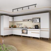 Armário De Cozinha Modulada Completa Canto 409cm Com Balcão Veneza Multimóveis Mp2303 Branco-dourado