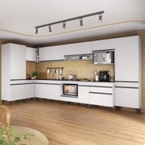 Armário De Cozinha Modulada Completa Canto 409cm Com Balcão Veneza Multimóveis Mp2303 Branco-preto