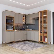 Armário de Cozinha Modulada Completa de Canto Fidelitá Berlim 8 Peças 487cm 16 Portas 3 Gavetas Sem Tampo Camurça/Freijó Armário de Cozinha Modulada Completa de Canto Fidelitá Berlim 8 Peças 487cm 16 Portas 3 Gavetas Sem Tampo Camurça/Freijó