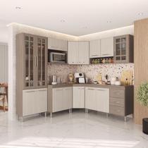Armário de Cozinha Modulada Completa de Canto Fidelitá Paris 7 Peças 410cm 16 Portas 3 Gavetas Com Tampo Nogal/Salinas - Fidelitá Móveis Armário de Cozinha Modulada Completa de Canto Fidelitá Paris 7 Peças 410cm 16 Portas 3 Gavetas Com Tampo Nogal/Salinas - Fidelitá Móveis