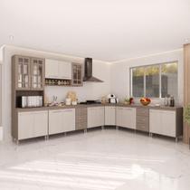 Armário de Cozinha Modulada Completa de Canto Fidelitá Paris 7 Peças 600cm 16 Portas 6 Gavetas Com Tampo Nogal/Salinas Armário de Cozinha Modulada Completa de Canto Fidelitá Paris 7 Peças 600cm 16 Portas 6 Gavetas Com Tampo Nogal/Salinas