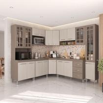 Armário de Cozinha Modulada Completa de Canto Fidelitá Paris 8 Peças 445cm 18 Portas 3 Gavetas Com Tampo Nogal/Salinas