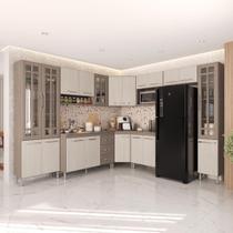 Armário de Cozinha Modulada Completa de Canto Fidelitá Paris 9 Peças 515cm 20 Portas 3 Gavetas Com Tampo Nogal/Salinas Armário de Cozinha Modulada Completa de Canto Fidelitá Paris 9 Peças 515cm 20 Portas 3 Gavetas Com Tampo Nogal/Salinas