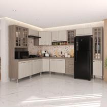Armário de Cozinha Modulada Completa de Canto Fidelitá Paris 9 Peças 515cm 20 Portas 3 Gavetas Com Tampo Nogal/Salinas