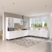 Armário de Cozinha Modulada Completa de Canto Fidelitá Viena 7 Peças 600cm 16 Portas 6 Gavetas Com Tampo Branco