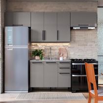 Armário de Cozinha Modulada Completa Fidelitá Mônaco 4 Peças 280cm 7 Portas 3 Gavetas Sem Tampo Chumbo/Titânio