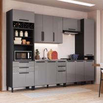 Armário de Cozinha Modulada Completa Fidelitá Mônaco 6 Peças 320cm 11 Portas 6 Gavetas Sem Tampo Chumbo/Titânio Armário de Cozinha Modulada Completa Fidelitá Mônaco 6 Peças 320cm 11 Portas 6 Gavetas Sem Tampo Chumbo/Titânio