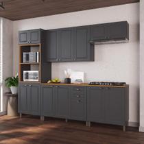 Armário de Cozinha Modulada Completa Fidelitá Nara 100% MDF 5 Peças 270cm 14 Portas 2 Gavetas Com Tampo Chumbo