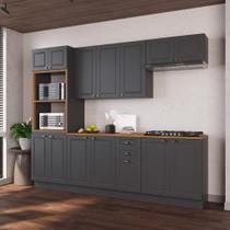 Armário de Cozinha Modulada Completa Fidelitá Nara 100% MDF 5 Peças 270cm 14 Portas 2 Gavetas Com Tampo e Rodapé Chumbo