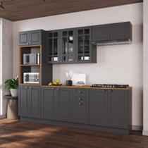 Armário de Cozinha Modulada Completa Fidelitá Nara 100% MDF 5 Peças 270cm 14 Portas 2 Gavetas Com Tampo e Rodapé Chumbo