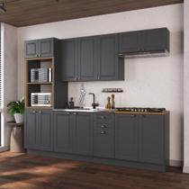 Armário de Cozinha Modulada Completa Fidelitá Nara 100% MDF 5 Peças 270cm 14 Portas 2 Gavetas Sem Tampo e Rodapé Chumbo